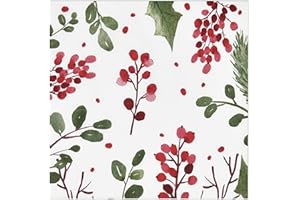 Gift Boutique - 100 Christmas Berries & Greenery Cocktail Beverage Napkins Disposable Paper, Xmas Holly Berry Pine Dessert Na