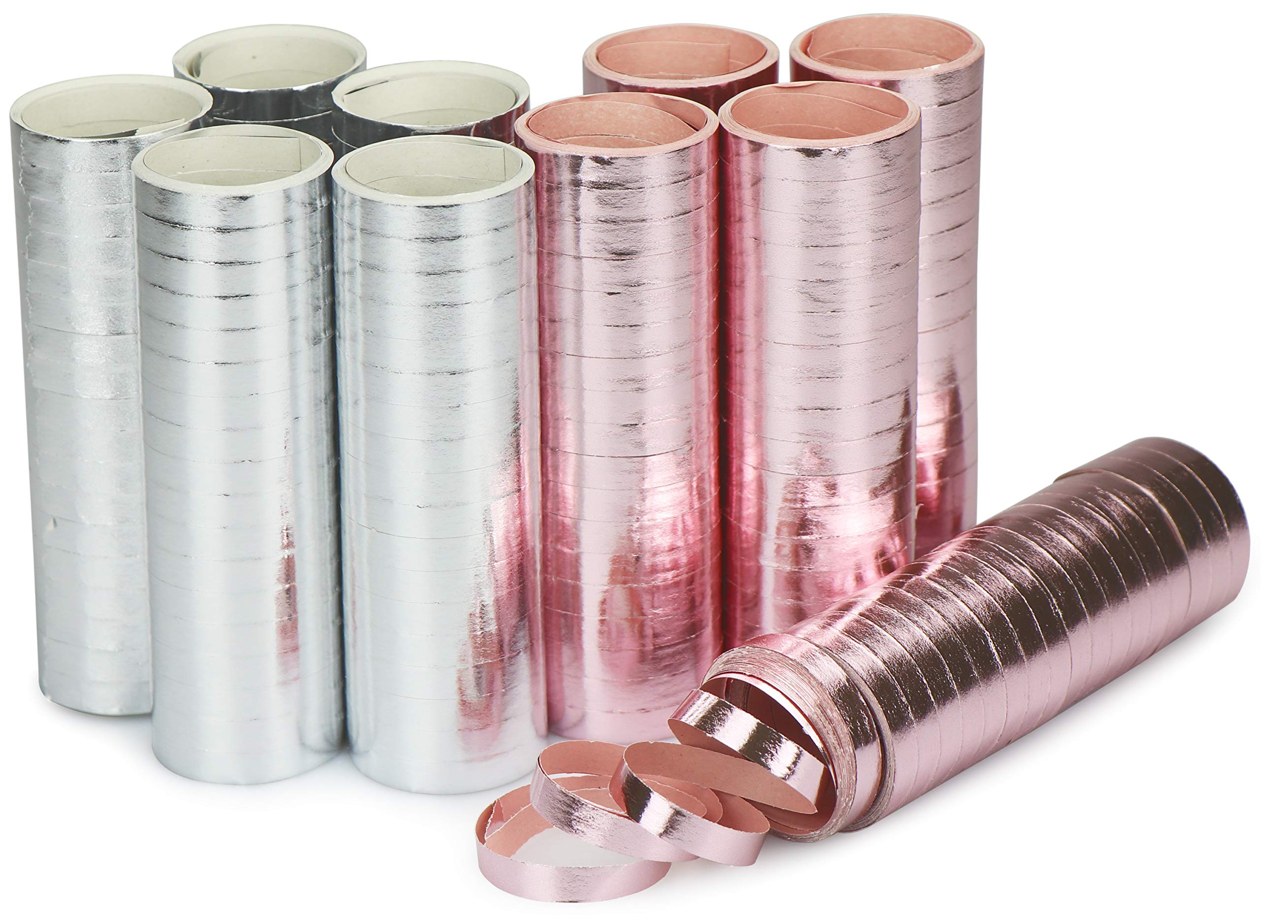 com-four® streamers metallic pink and silver-colored - 10 rolls as party decorations for birthdays - paper lines for New Year's Eve