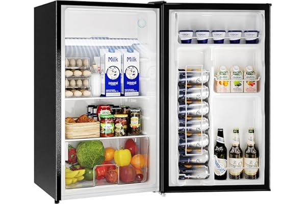 BANGSON Mini Fridge with Freezer, 3.2Cu.Ft, Single Door Small Refrigerator, Energy-efficient, Low Noise, Mini fridge for Bedroom Dorm and Office, Black…