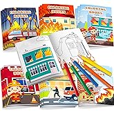 24 Pcs Fire Truck Coloring Books Set, 12 Pcs Fire Fighter Firetruck Coloring Books Bulk 12 Pcs Firefighter Party Color Pencils for Fire Truck Birthday Party Decorations Favors Kit