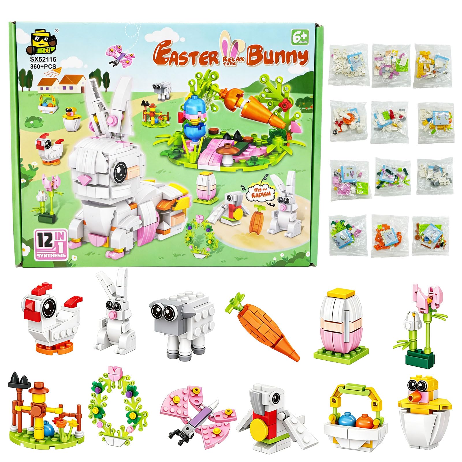 Sakiway 12 pcs Easter Egg Fillers Building Kits,Easter Bricks Toy Gift Easter Egg Fillers, Teen Easter Basket Stuffers for Boys Girls, Prefilled Easter Eggs for Building Blocks