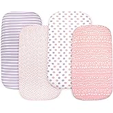 4 Pack Organic Bedside Bassinet Sheets Compatible with Mika Micky, Baby Delight, Dream On Me, AMKE and Other Bassinet Mattress Pads Size Between 17-21 in Width, 29-33 in Length, and 1.5-4 in Thick
