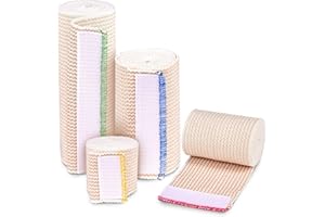 Premium Elastic Bandage Wrap (2” 3" 4" 6" Variety Pack) - Nexskin Latex Free Medical Compression Bandages Hook & Loop Fasteners at Both Ends - Lifetime Washable & Reusable USA Organic Cotton Bandage