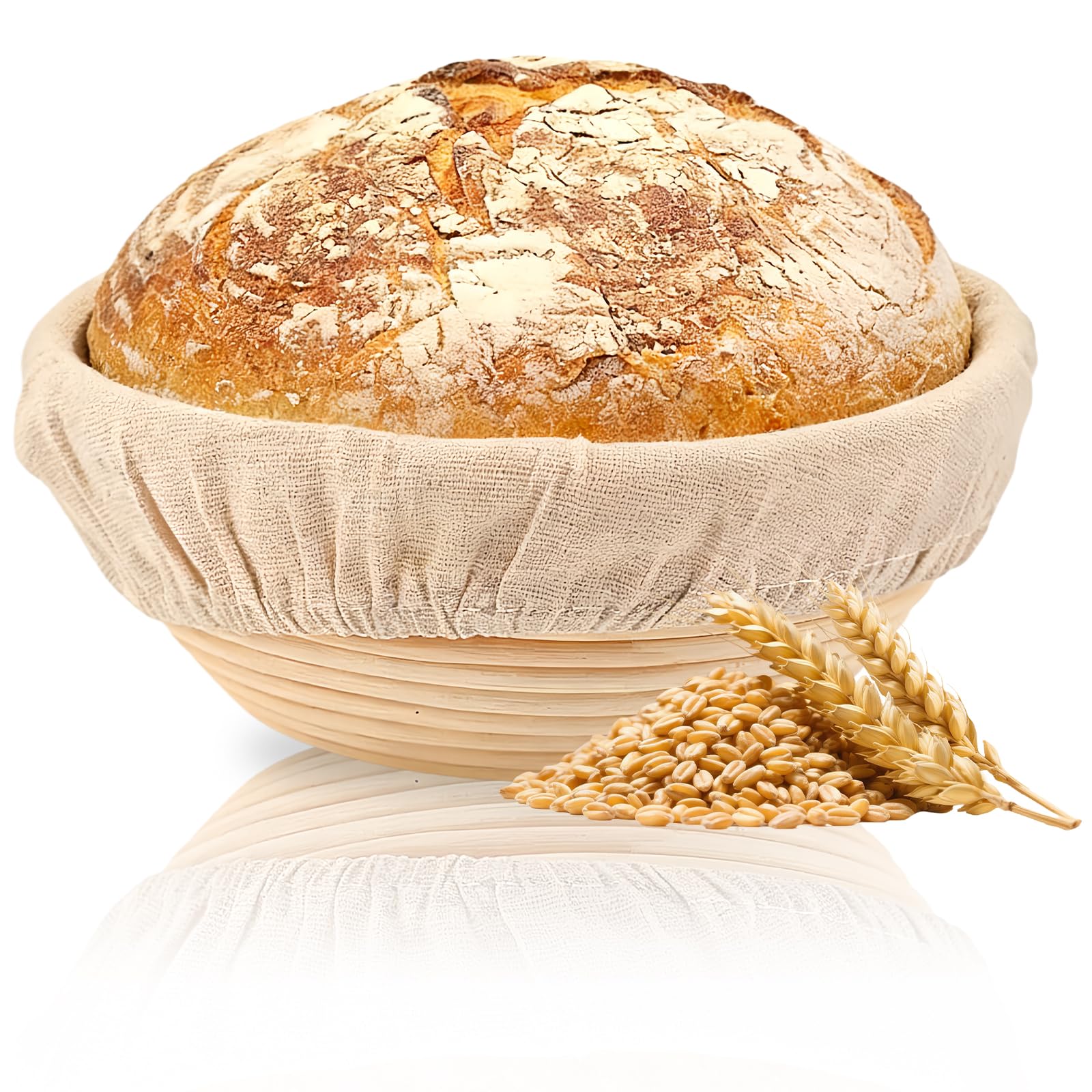 8.6 inch Round Bread Proofing Basket,Banneton Brotform Bread Dough Proofing Rising Rattan Handmade Basket with Linen Liner Cloth (Round 22 * 8cm)