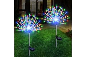 Slyuexu Solar Garden Lights Outdoor Waterproof, 2 Pack 120 LED Solar Firework Lights Decorative Garden Décor Outside for Flowerbed Pathway Party Christmas Decoration, Multicolor