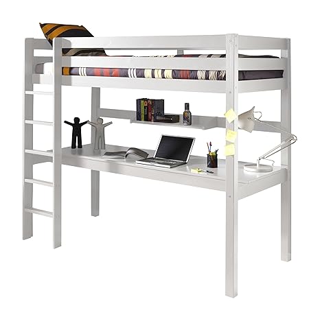 Vipack PICOOLBUHP14 Hochbett Pino, Maße 210 x 180 x 105 cm, Liegefläche 90 x 200 cm, Kiefer massiv weiß lackiert