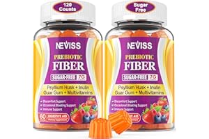 NEVISS Fiber Gummies with Probiotics for Adults, 7G Soluble Fi ber + Insoluble Fi ber, Sugar Free with Psyllium Husk, Inulin, Fos, Multivitamins for Daily Digestive Health, Regularity Gut Support, Pack of 2