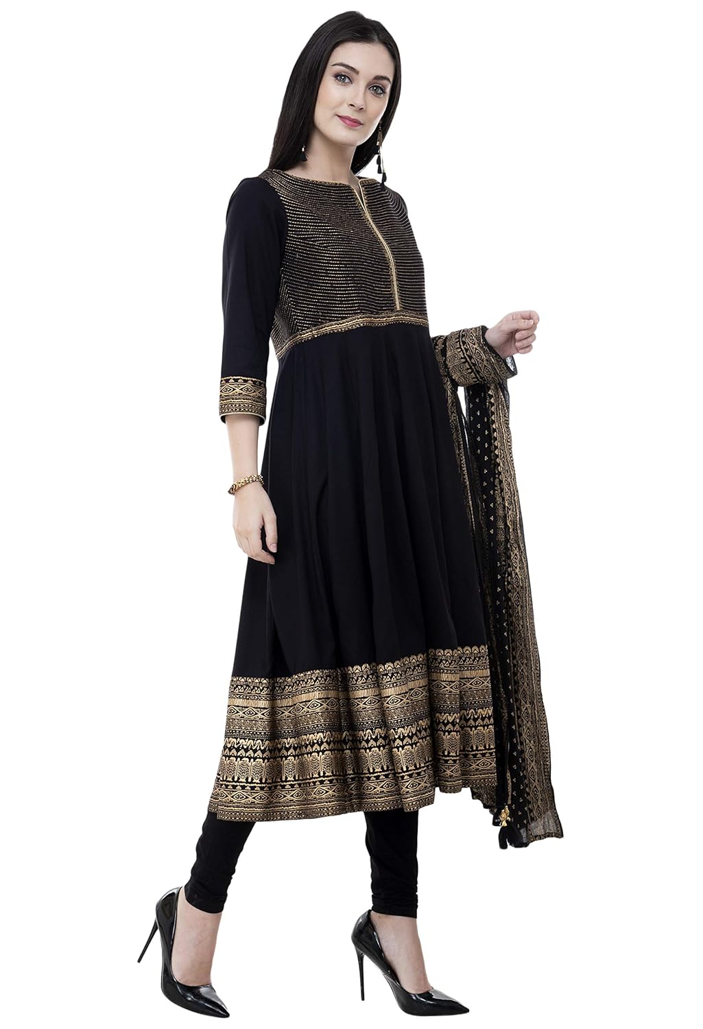 swan india women's rayon embroidery anarkali set with duppatta