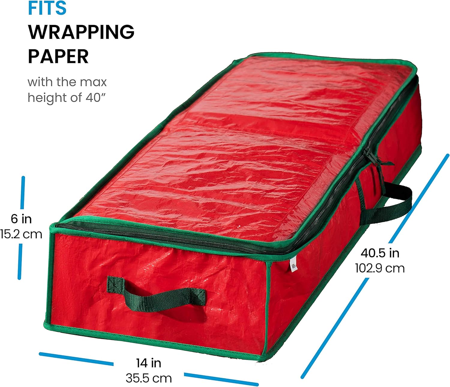 ZOBER Underbed Gift Wrap Organizer, Interior Pockets, fits 18-24 Standard Rolls, Underbed Storage, Wrapping Paper Storage Box and Holiday Accessories, 40” Long - Tear Proof Fabric: Home & Kitchen