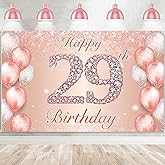 Happy 29th Birthday Rose Gold Banner Cheers to 29 Years Old Backdrop Confetti Balloons Theme Decor for Women 29 Years Old Pink Birthday Party Decorations Bday Supplies Background Favors Gift Glitter