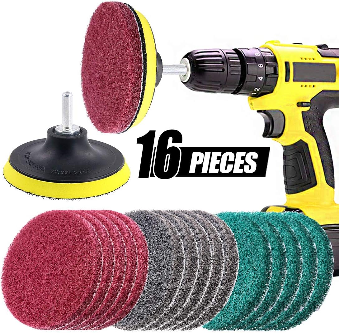 Swpeet 16Pcs 4Inch 3 Different Color Scrubbing Pads Drill