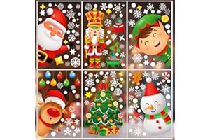 DECORWOO 9 Sheets 200+Pcs Christmas Window Stickers Xmas Decals for Glass Snowflake Santa Claus Reindeer Christm Tree Window Cling Sticker for Decorations