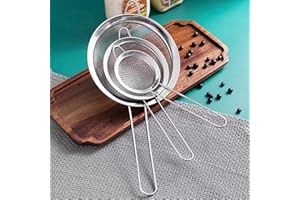 3 Piece Ultra Fine Wire Strainer with Handle, Small Medium Large Sieve Metal Strainer Set, Stainless Steel Sieve Fine Mesh St