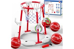 VGY Pool Basketball Hoop 2-in-1 with 4 Balls, 12 Rings & Pump - Floating Water Basketball Set for Swimming Pool Games, Outdoor/Indoor Family Toy Kids Ages 3-12 & Adults