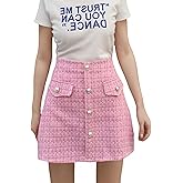 BETYFUL Women Plaid Mini Skirt Fall Cute Pencil Bodycon A Line Above Knee Length Skirts Button High Waist Tweed Short Skirt