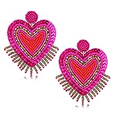 Bead Dangle Earrings for Women Heart Beadeds Dangle Earrings Valentine's Day Rhinestone Heart Earrings Holiday Bead Drop Dangle Earrings Valentine's Day Beadeds Earrings Gift