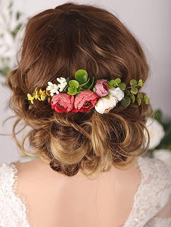 Amazon Com Kercisbeauty Bridal Floral Red Rose Flower Hair Combs
