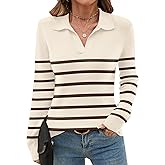 Romanstii Women's Knitted Collared Sweaters Long Sleeve V-Neck Polo Shirts Winter Pullover Tops
