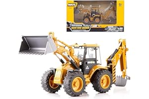 Gemini&Genius Backhoe Loader Toy for Kids- Loader with Changeable Front Loader and Backhoe Loader Construction Vehicle Toy 1/50 Scale 2 in 1 Digger and Loder Alloy Model Toys Vehicle Gifts for Kids
