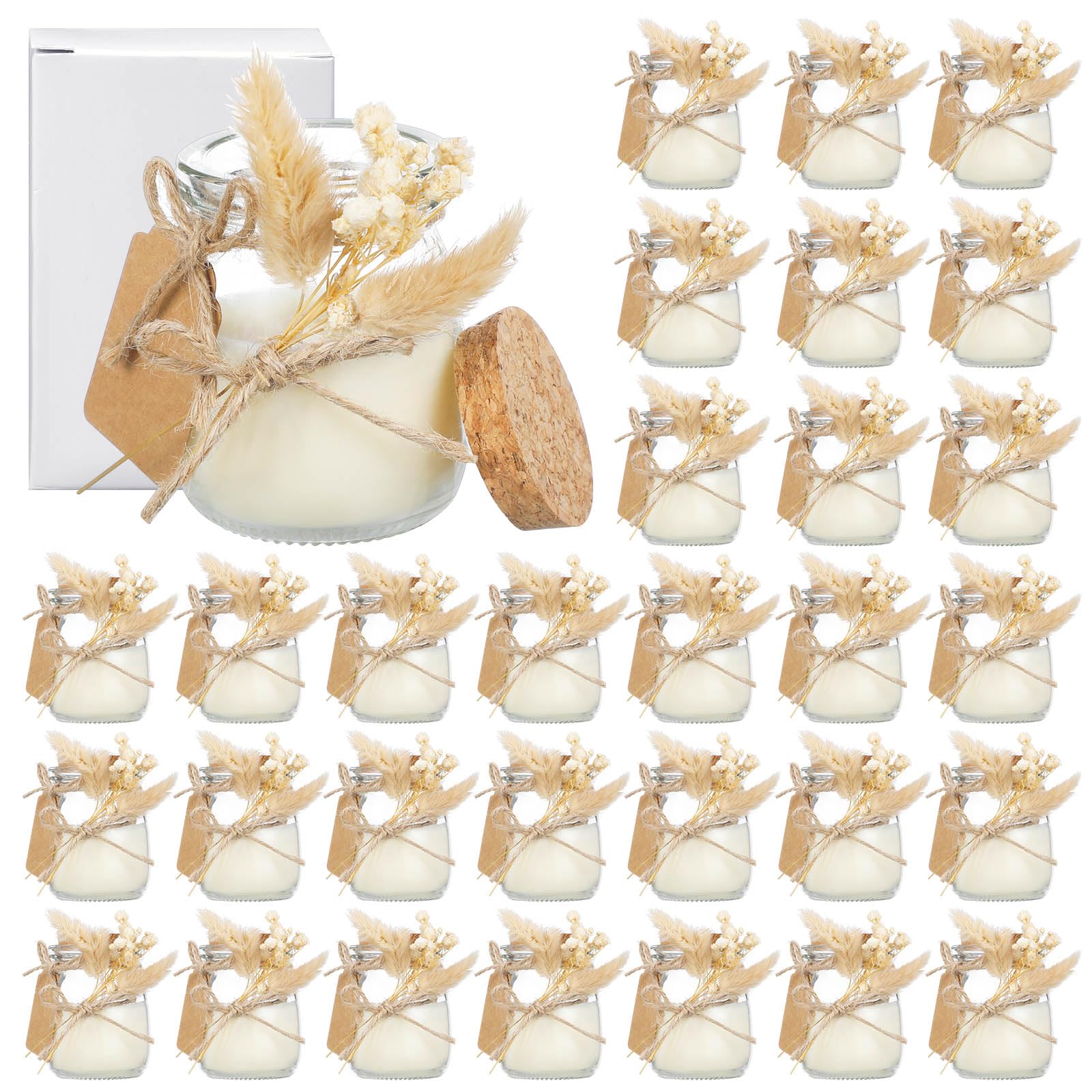 Photo 1 of MTLEE Wedding Candle for Guests Gifts Glass Candle Jars Bulk Scented Soy Wax with DIY Tag Cards for Bridesmaid Groomsman Bridal Shower Housewarming Party Favors(Boho,Beige,50 Sets)