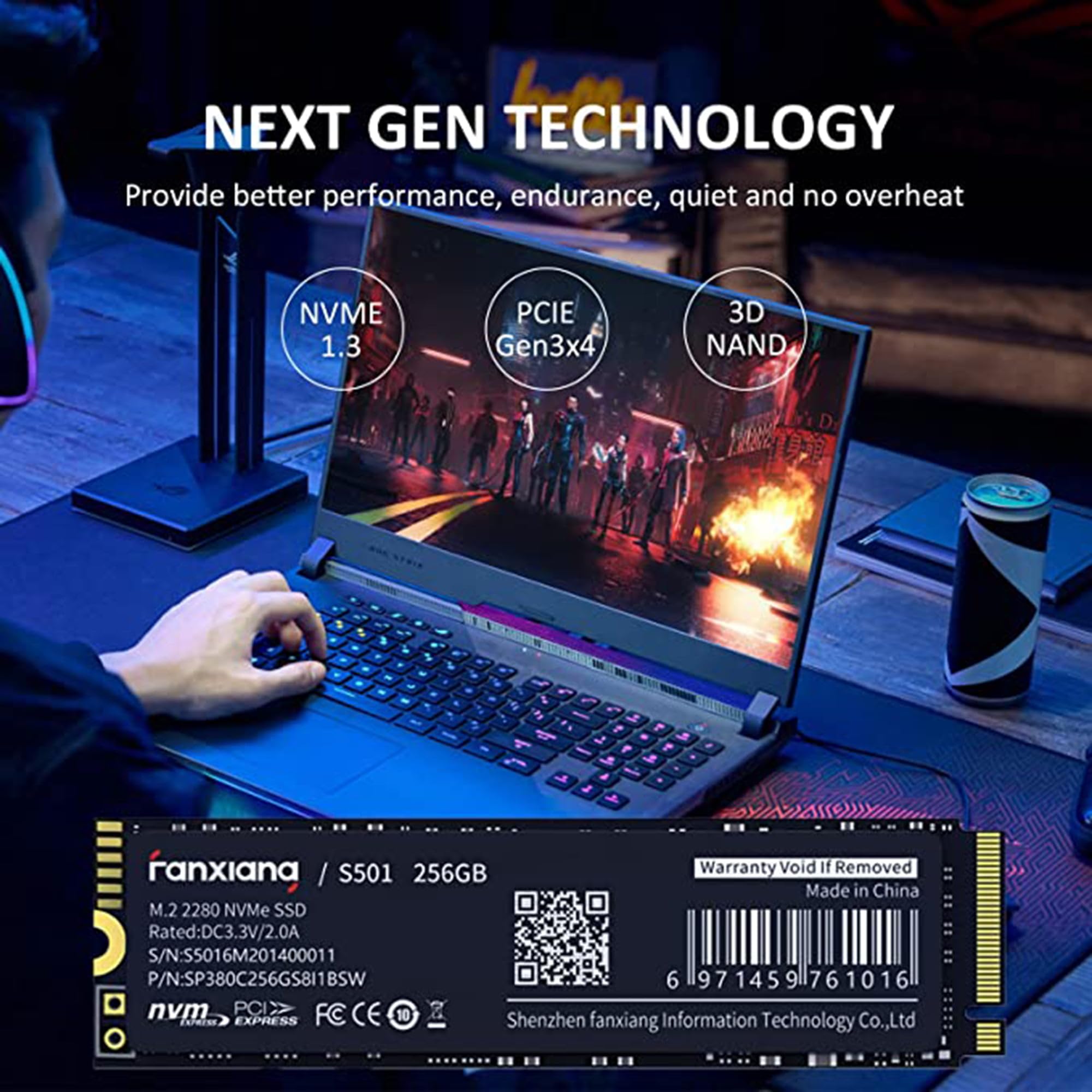 fanxiang S501 256GB NVMe SSD 3D NAND1.3 PCIe Gen3x4 M.2 2280 Internal Solid State Drive (Read Speed up to 2,050 MB/s) Compatible with Laptop & PC Desktop