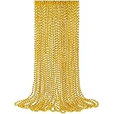 YAXINRUI 12 PCS Gold Bead Necklaces, Christmas Bead Necklaces, Gold Mardi Gras Beads, 33 Inch Round Beaded Necklaces for Mardi Gras Party Christmas New Year Eve Festive Events, Party Favors