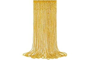 YAXINRUI 12 PCS Gold Bead Necklaces, Christmas Bead Necklaces, Gold Mardi Gras Beads, 33 Inch Round Beaded Necklaces for Mardi Gras Party Christmas New Year Eve Festive Events, Party Favors