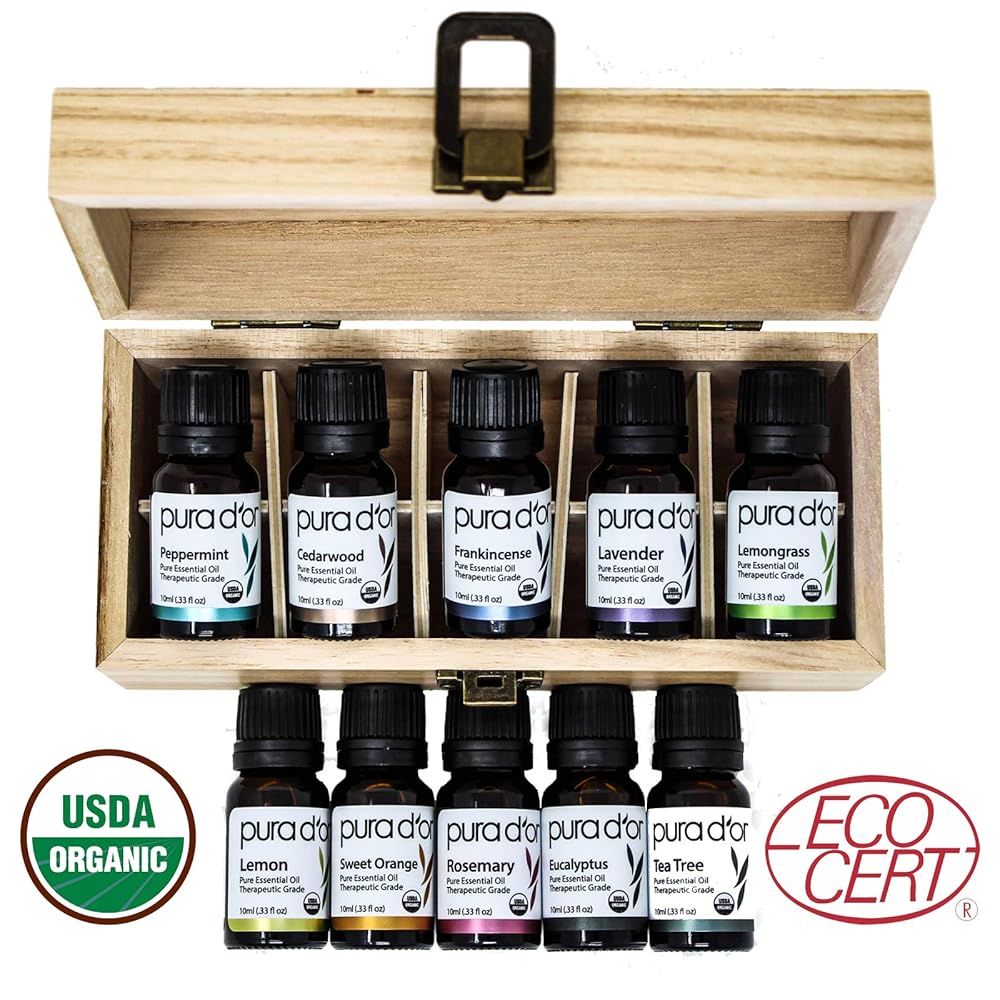 Essential Oils Wood Box 10mL 10Set 100 Pure USDA Organic Therapeutic