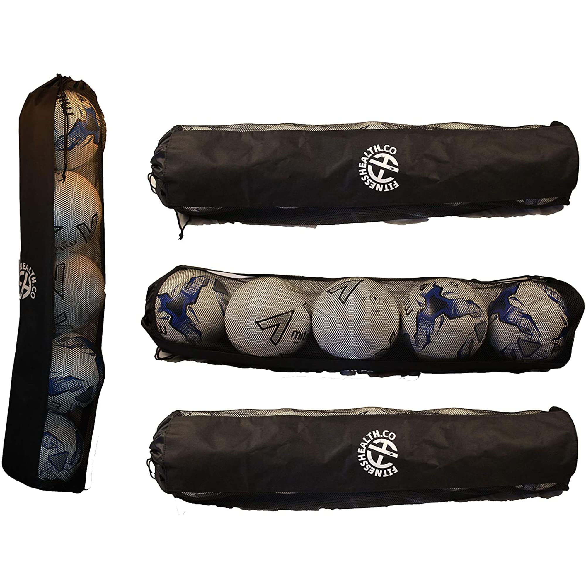 Fitness Health Drawstring Football Ball Bag Soccer Ball Net with Shoulder Strap (12 Ball Carrier) Black Sack