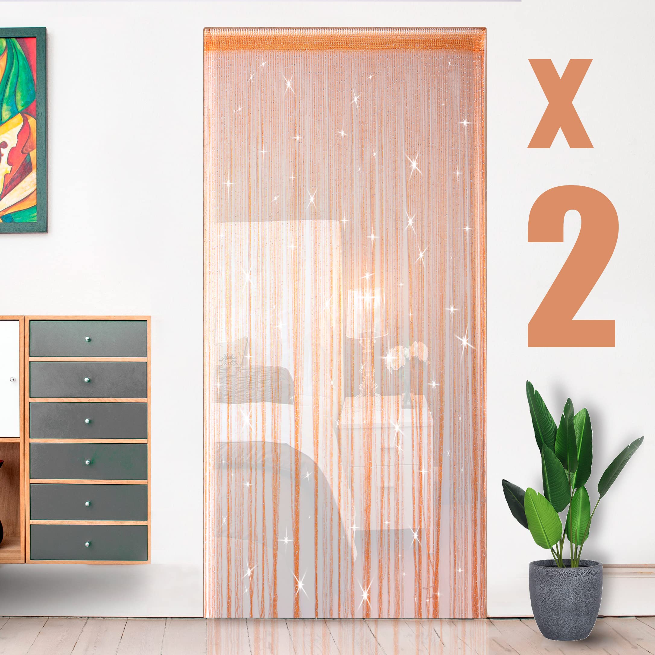 HYSENM 2 Pack Door Curtains 100 x 200cm Fly Screens for Doors, Beaded String Curtain for Doors, Door Fly Screen Curtain for Doorways