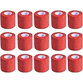KISEER 15 Pack 2 Inch x 5 Yards Red Self Adhesive Bandage Breathable Cohesive Bandage Wrap Rolls Elastic Self-Adherent Tape for Stretch Athletic, Sports, Wrist, Ankle