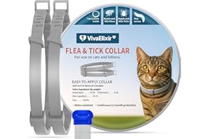 VIVAELIXIR Flea and Tick Collar for Cats 2 Pack, 12 Months of Cat Flea Collar Protection 2 Collars Made with Premium Plant Based Essential Oil Waterproof and Natural Treatment Prevention Free Comb