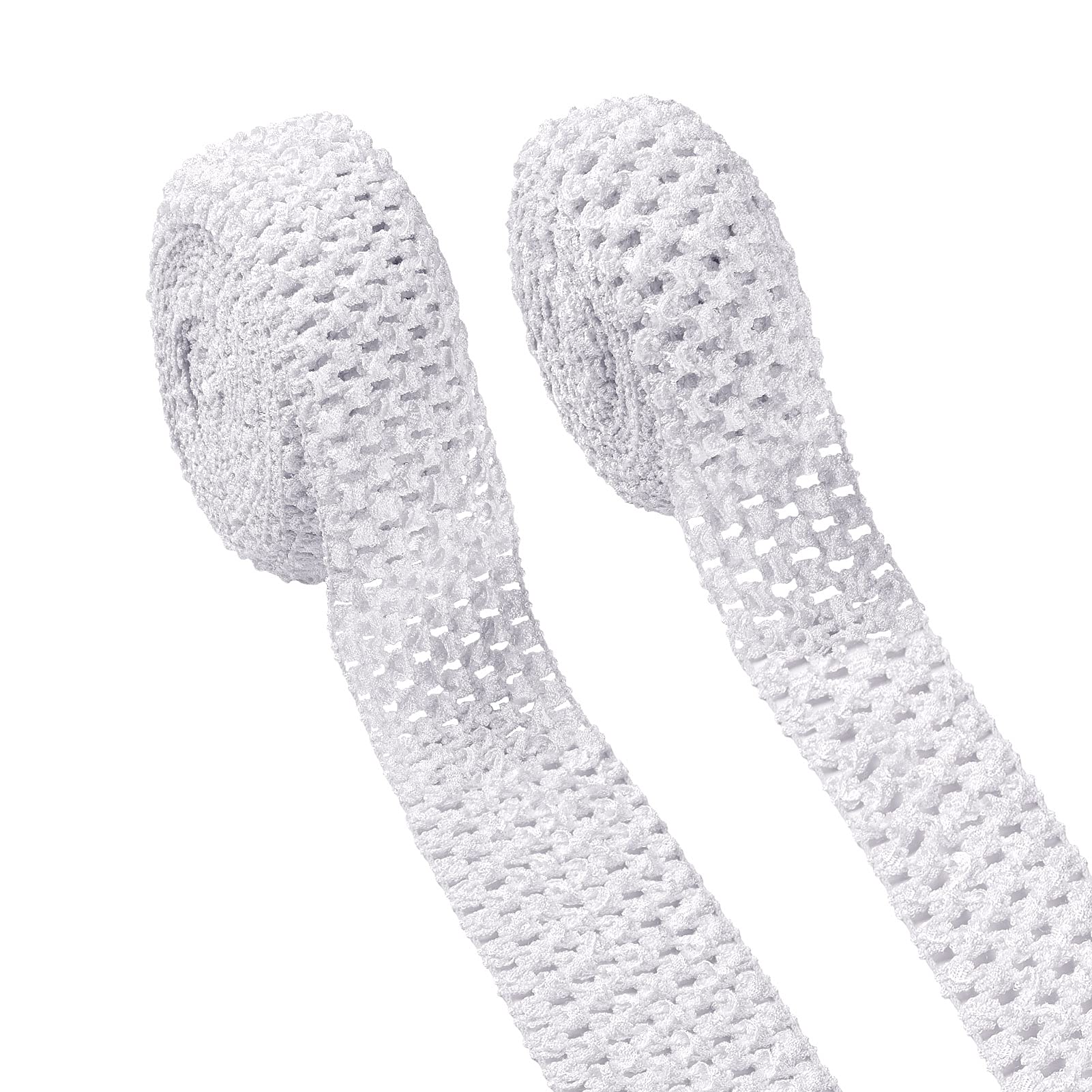 PandaHall 11 Yards Elastic Crochet Headband Ribbon 40mm 55mm White Crochet Stretch Trim Ribbon Polyester Elastic Ribbon for Hair Accessories, Tutus Dress, Tube Top, Waistband