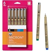 SAKURA Pigma Micron Fineliner Pens, Assorted Colors, 03 Tip, 6 Count | For Drawing, Illustration &amp; Journaling, Precise Points &amp; Lines, Pigment-Based Archival Waterproof Ink, No Bleed