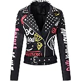 RISISSIDA Women Faux Leather Jacket Studded Rivet Spring Fall Fashion, Hip-Length Moto Biker Trendy Clothes Streetwear Belted