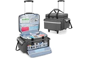 Trunab Medical Bag on Wheels with Detachable Trolley, Rolling Nurse Tote with Removable Dividers, First Responder Bag Empty with Adjustable Shoulder Strap for Nurse, Doctor