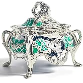 Truewon Metal Jewelry Chest Grapevine Handle Country Style Box Trinket Storage Ring Case Treasure Keepsake Gift for Girl (Silver Cyan, Small)