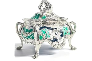 Truewon Metal Jewelry Chest Grapevine Handle Country Style Box Trinket Storage Ring Case Treasure Keepsake Gift for Girl (Silver Cyan, Small)