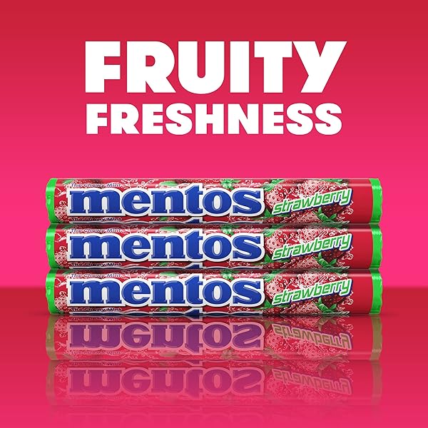 MENTOS STRAWBERRY CHEWY MINT CANDY ROLL, 14 PIECES PER ROLL, 6 COUNT PARTY PACK