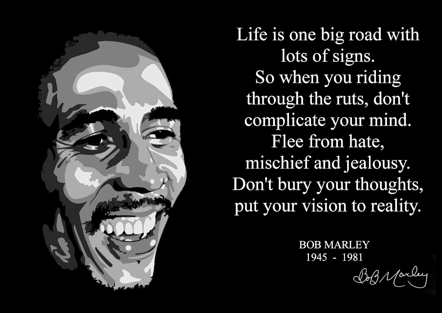Bob Marley 1 Signed Inspirational Motivational Quote Sign Poster Print Picture Amazon Kitchen & Home