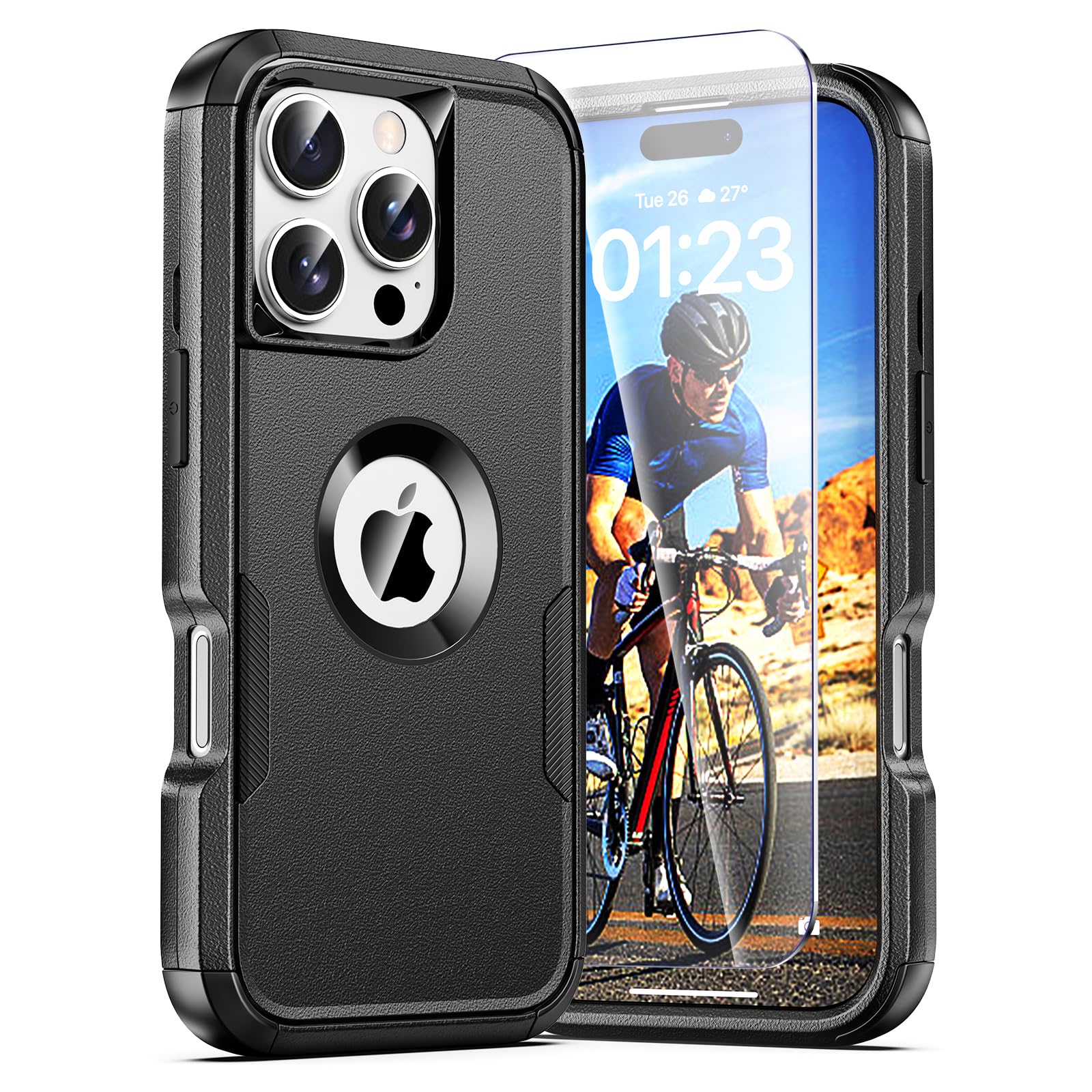 Gugfly Compatible with iPhone 16 Pro Max Case: 2X Screen Protector, Anti-Drop, Shockproof, Heavy Duty Protective Phone Case Cover for 16 Pro Max, 6.9'', Black