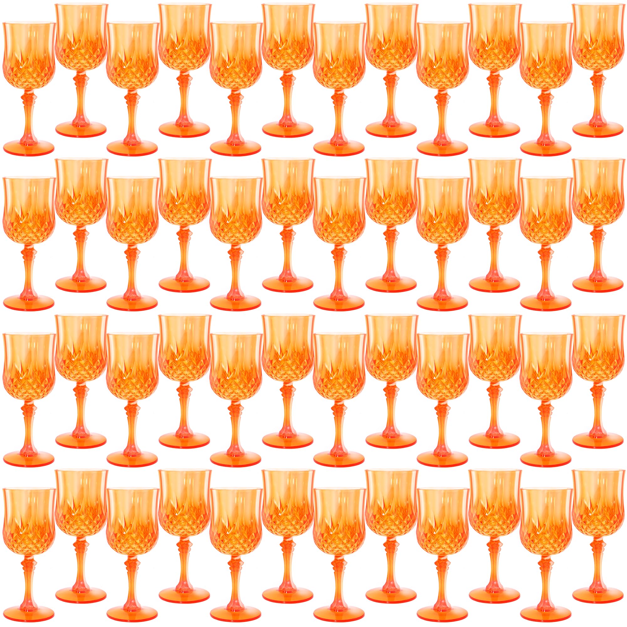 LEYIQU Plastic Wine Glasses, Plastic Goblets Vintage Style Cordial Drinking Glasses for Wedding Reception, Grand Event Party Supplies, Valentine's Day (48, Pumpkin orange) Image