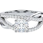THELANDA 1CT Genuine Moissanite or Simulated Diamond Twisted Wrapped Criss Cross Crossover Infinity Engagement Ring For Women