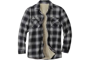 Beotyshow Mens Sherpa Fleece Lined Flannel Shirt Jacket Long Sleeve Button Down Plaid Winter Jacket