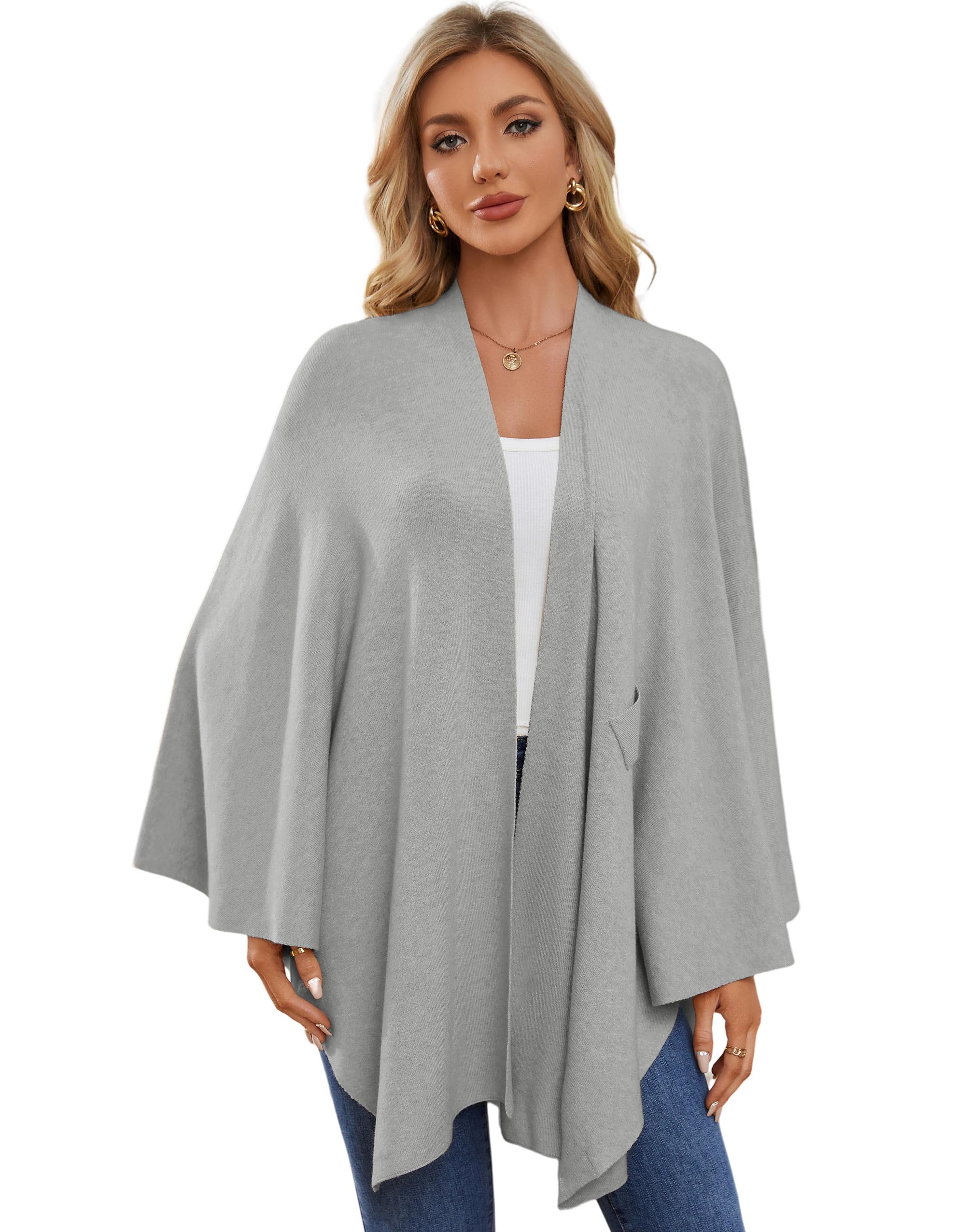 PULI Women's Elegant Shawl Wraps Soft Open Front Poncho Sweater for Spring Fall Winter