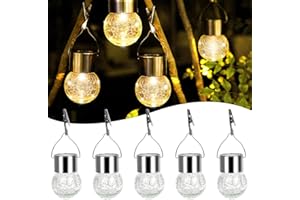 JKIMK Hanging Solar Lights for Outside Waterproof,Hanging Tree Lights Outdoor,Crackle Glass Ball Solar Lantern with Hook 5 Pack for Yard,Garden Balcony Patio Party Decoration