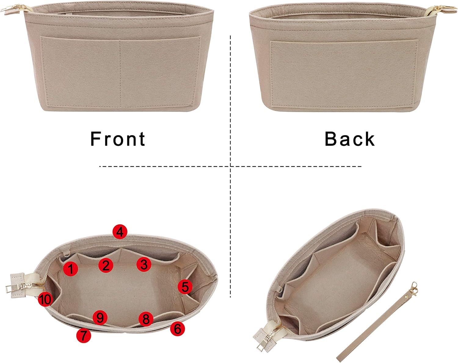 Soyizom Felt Handbag Organiser Purse Organiser Felt Insert Bag Organisers Multi Pockets Tote Bag in Bag for Women,Beige-M - Image 4