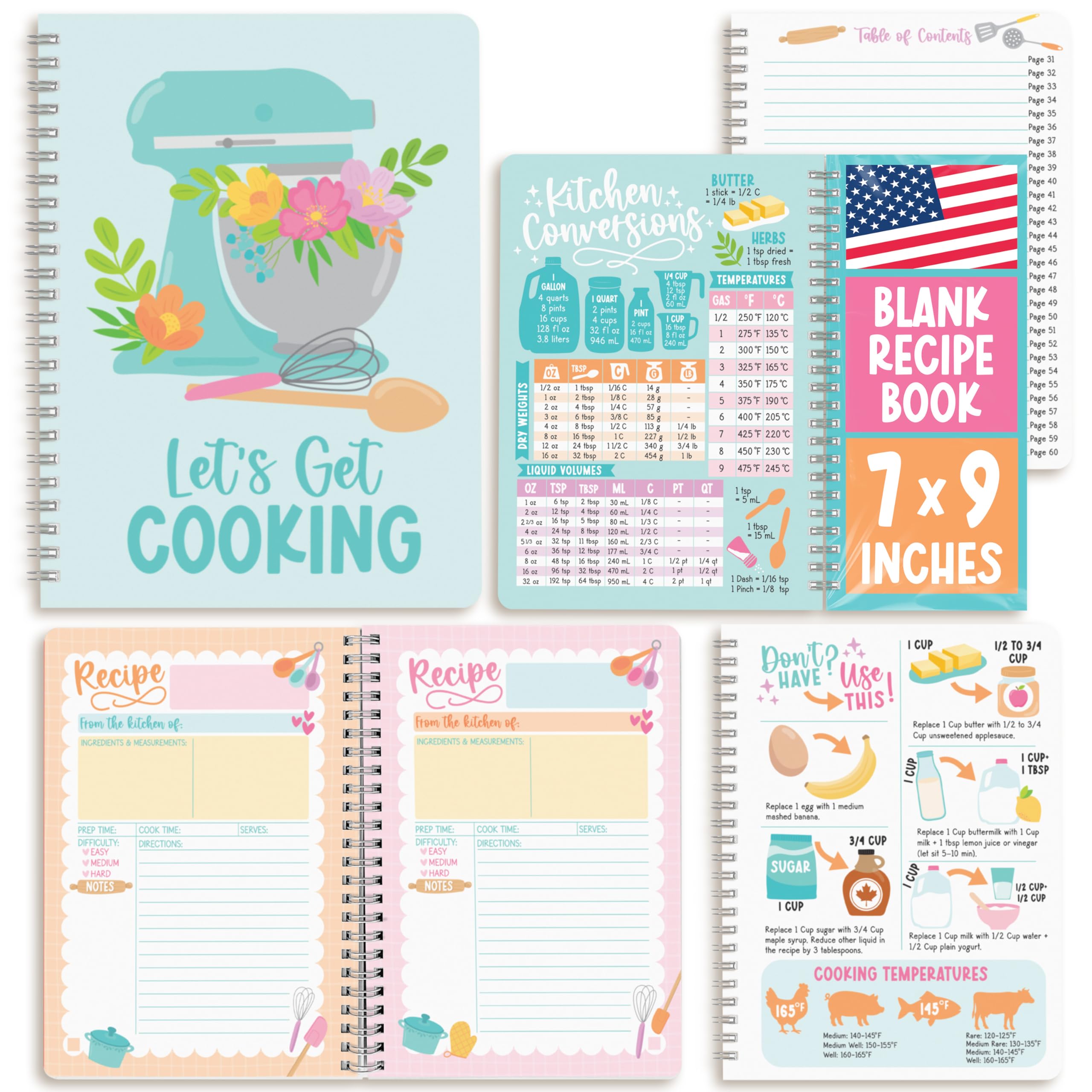 Hadley Designs Recipe Book to Write in Your Own Recipes - Blank Recipe Books to Write in, Cooking Journal Notebook for Recipes, Blank Cookbook Journal, Make Your Own Cookbook, Cooking Notebook