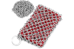 HERDA [Dual-use] Cast Iron Scrubber Cleaner - 316 SS Chain Mail Scrubber | Detachable Chainmail Scrubber - Cast Iron Pan Pot Skillet Scrubber - Metal Scrub Pad Cleaning Kit to Clean Cast Iron,Dutch Oven,Wok