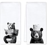 JFFTLL Funny Toilet Newspaper Black Bear Hand Towels, Wild Animal Hand Towels for Bathroom Washroom Restroom, Bear Bathroom Decor, 16x24 Inch Set of 2